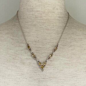 Sterling Silver 925 Multi Gemstone Citrine Collar V Necklace Cable Chain 17"